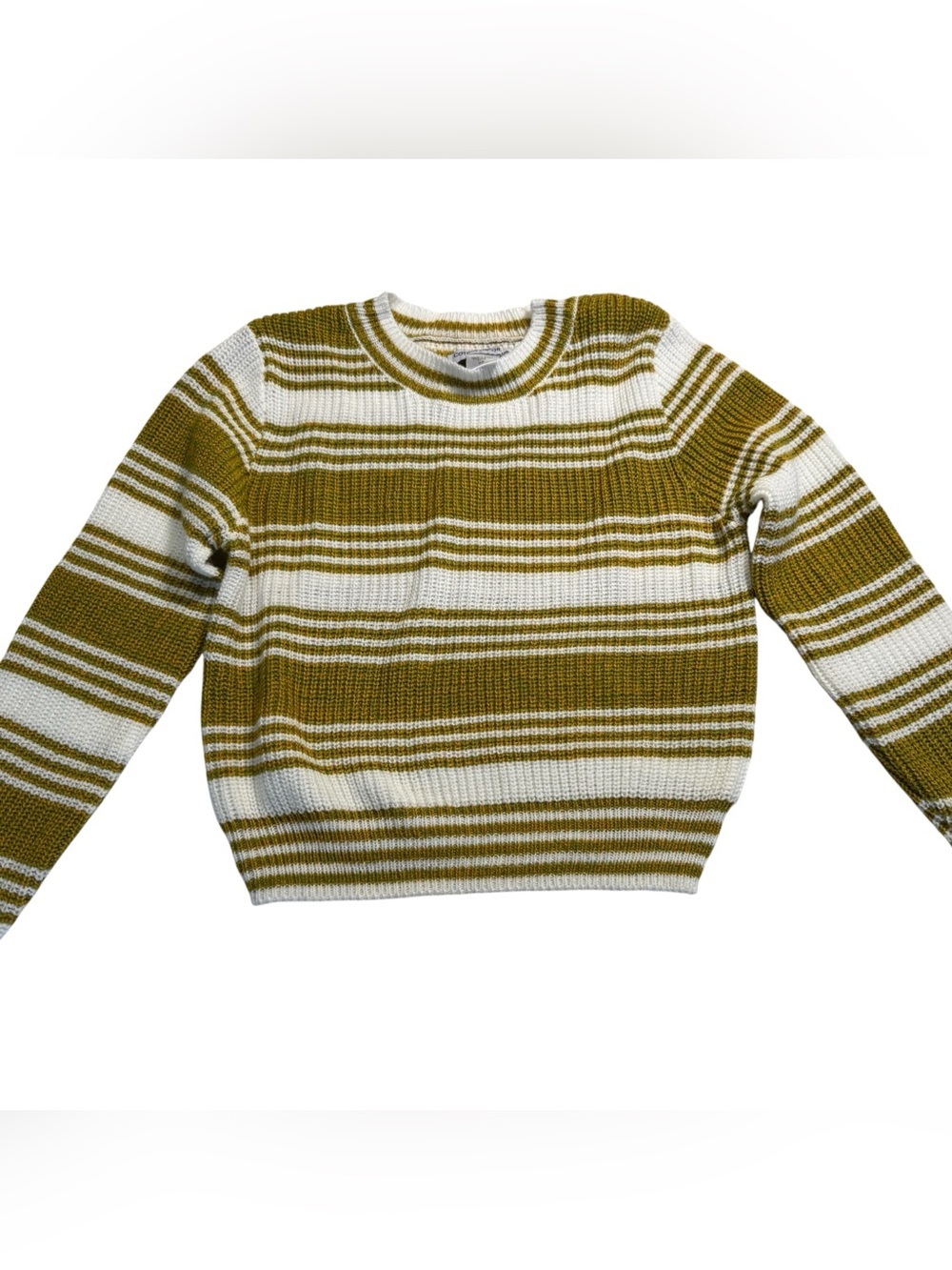 Cotton Emporium Olive Green & White Striped Sweater Crop